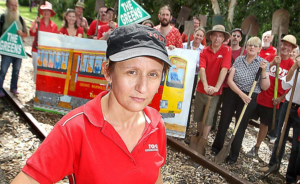 Karen Kolbe, of Toot, pictured with other supporters of a reopened railway line. Karen Kolbe, of Toot, pictured with other supporters of a reopened railway line.